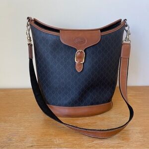 Vintage Longchamp Monogram Bucket Bag - Cognac Leather Trim